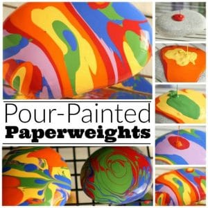 Pour Painted Rock Paper Weights - a fun art process and a great gift for kids to make and give - Happy Hooligans