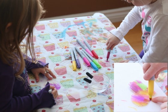 Preschoolers colouring with Sharpies