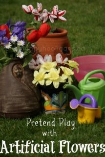 pretend play with artificial flowers