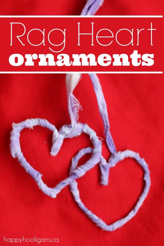 Rag Heart Ornaments - simple, sweet Valentines ornaments made with pipe cleaners and fabric strips - Happy Hooligans