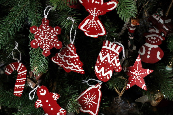 red and white cardboard ornaments horizontal