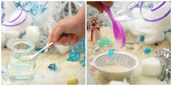 scooping and pouring rice in Frozen bin