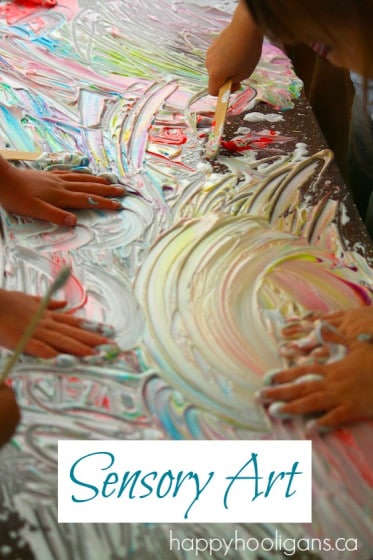 sensory art - with shaving cream and food colouring (happyhooligans)