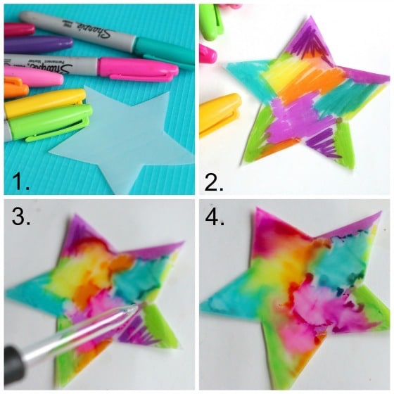 4 steps to Sharpie tie dyed ornaments