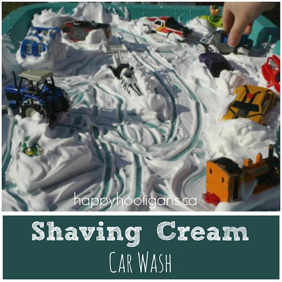 shaving cream car wash activity for toddlers and preschoolers