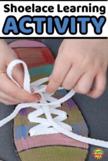 Cardboard shoelace tying activity