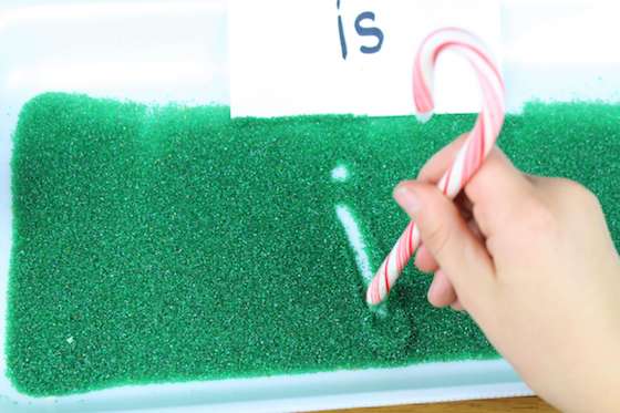 sight words in christmas sprinkles writing tray