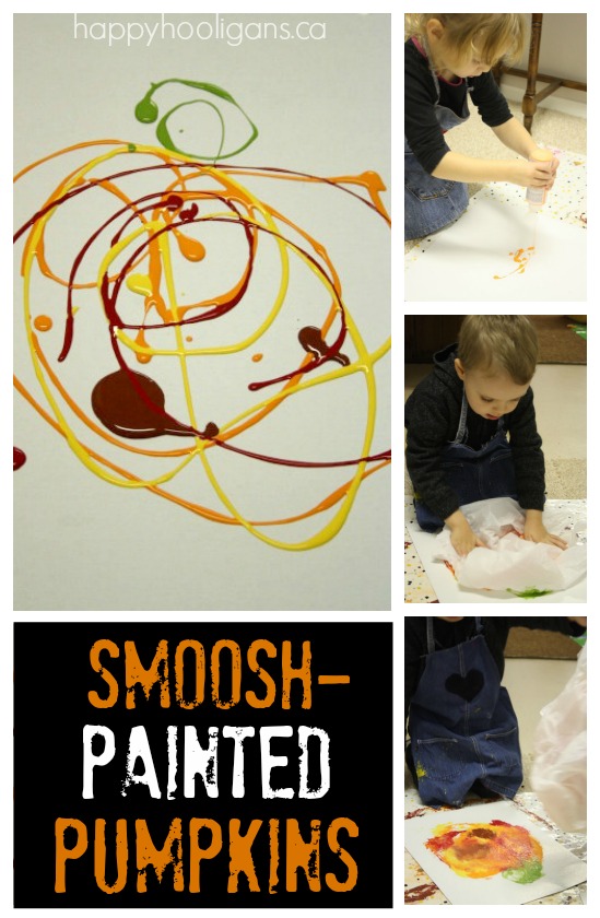 Smoosh painting pumpkin art for toddlers 