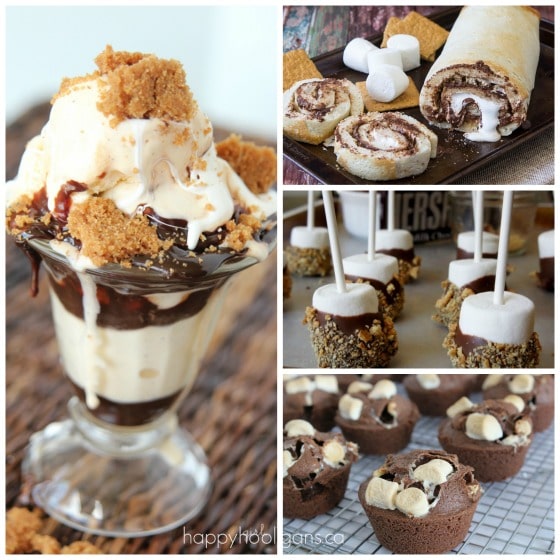 Smores recipes - smores sunday, smores roll up smores pop smores cupcakes