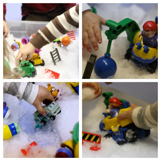 snow sensory bin collage