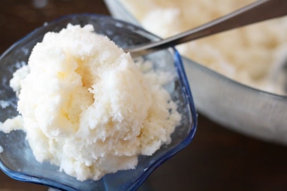 snow ice cream in a bowl with spoon