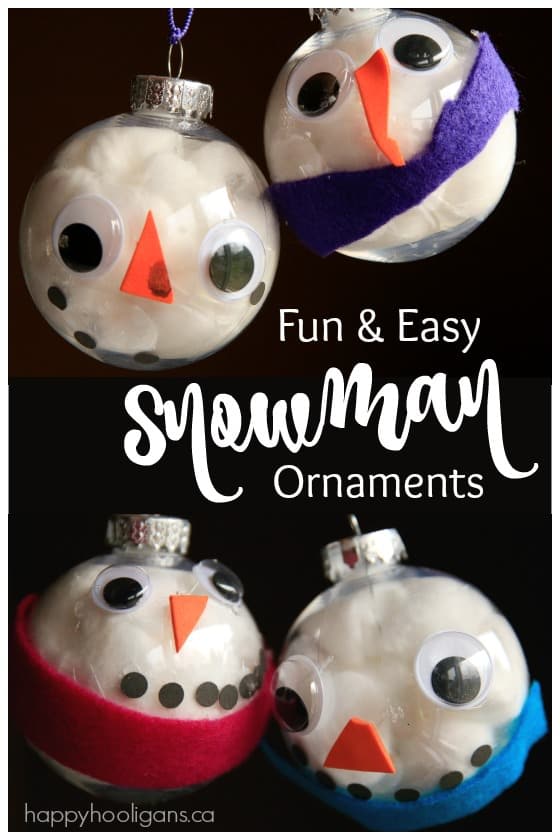 Snowman Face Ornaments made with Clear Plastic Christmas Balls