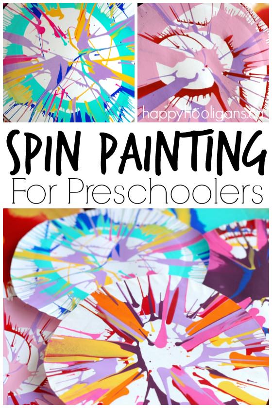 Spin Painting for Preschoolers - an easy, stunning art process for kids using a simple kitchen gadget - Happy Hooligans