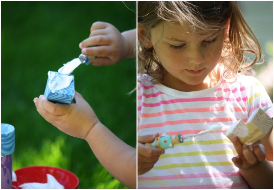 spreading shaving cream on blocks