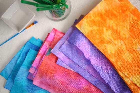 Paper Towels dyed with different colours of liquid watercolours