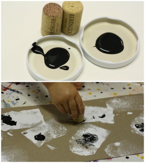 stamping ghost eyes with corks dipped in black paint