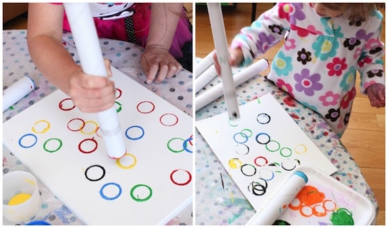 Stamping Olympic rings with cardboard rolls