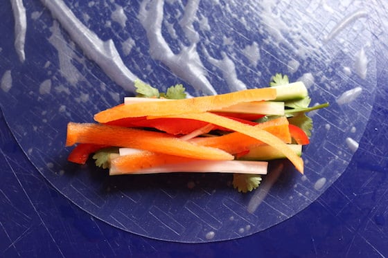 vegetables on rice paper wrapper