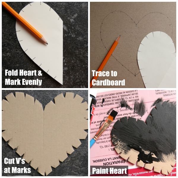 step photos - how to prepare cardboard heart for string art