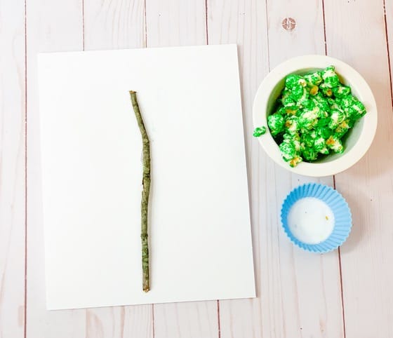 stick and green popcorn