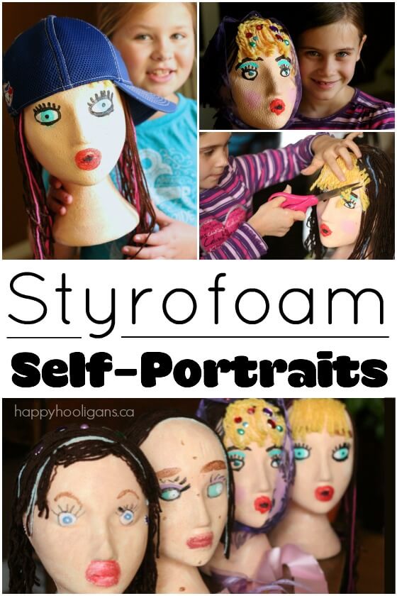 Styrofoam Head Self-Portrait Craft for Kids - Happy Hooligans 