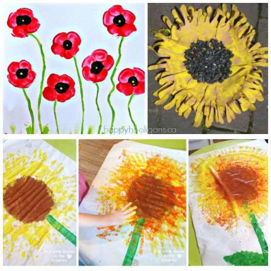 sunflower and poppy handprint crafts for kids