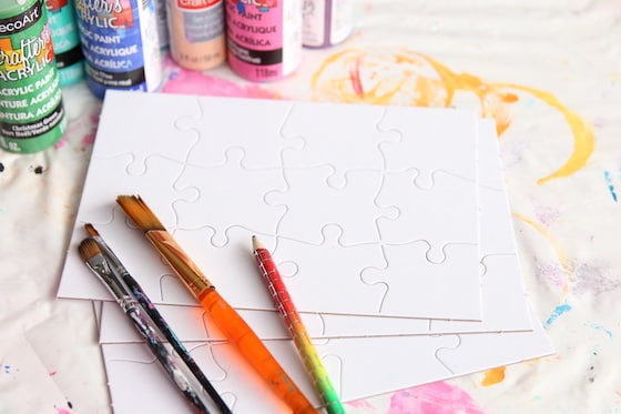 Pencil, Paint, Paintbrushes and blank jigsaw puzzles