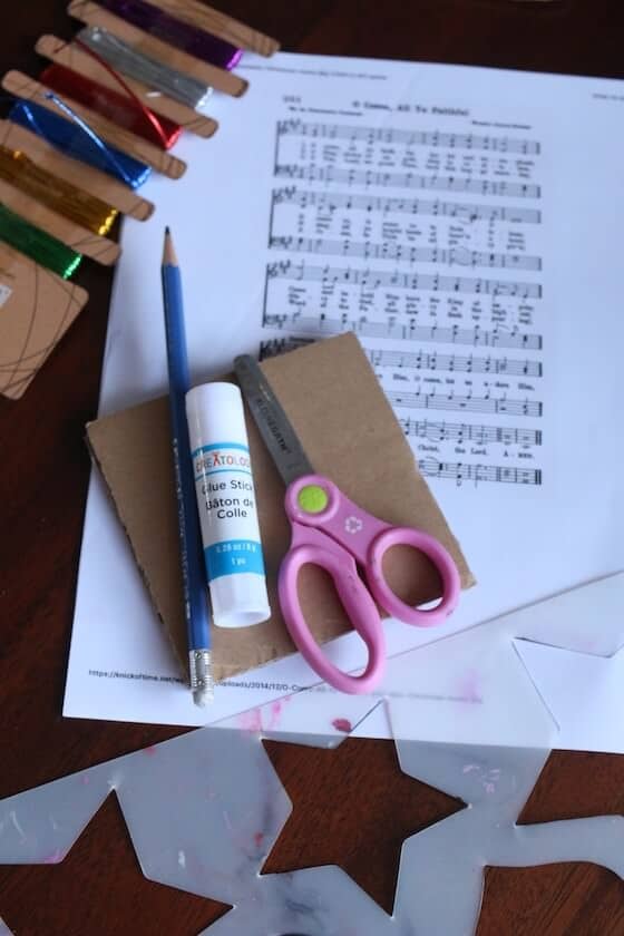 supplies for making sheet music star ornaments