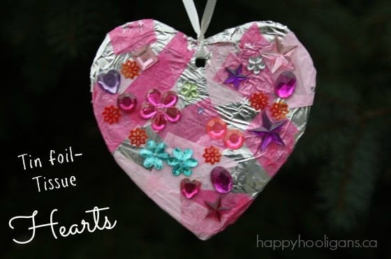 Tin Foil Tissue Hearts - a Valentines craft for kids by Happy Hooligans