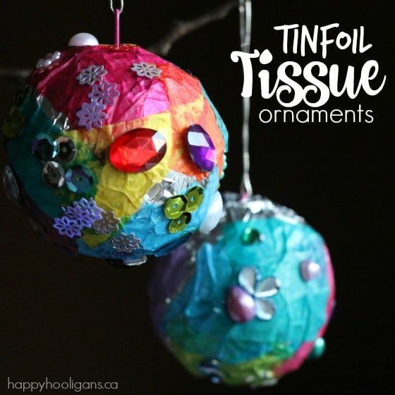 Tinfoil Tissue Paper Ornaments for Kids to Make - Happy Hooligans