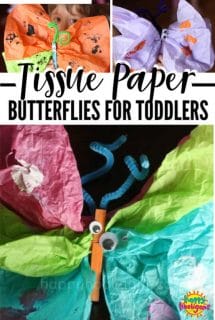 Preschool Butterfly craft with tissue paper and clothespins