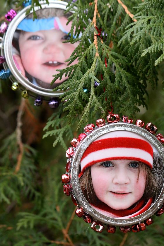 toddler and preschooler photos in mason jar lid