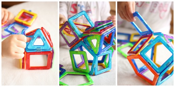 toddlers building with magformers