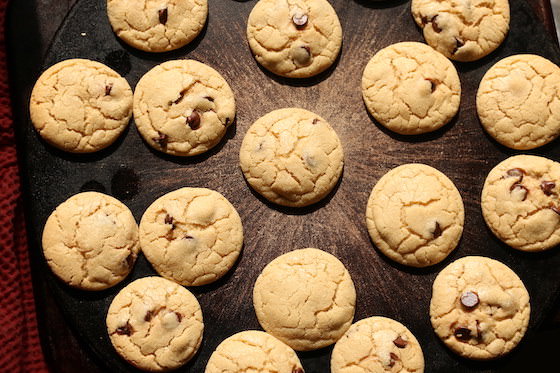 chocolate chip cookies baked on baking stone