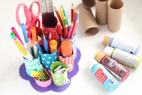 TP Roll Desk Caddy, with paint and cardboard rolls