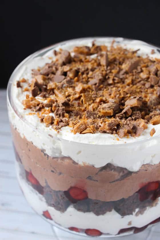 Chocolate cherry trifle with Skor bar topping