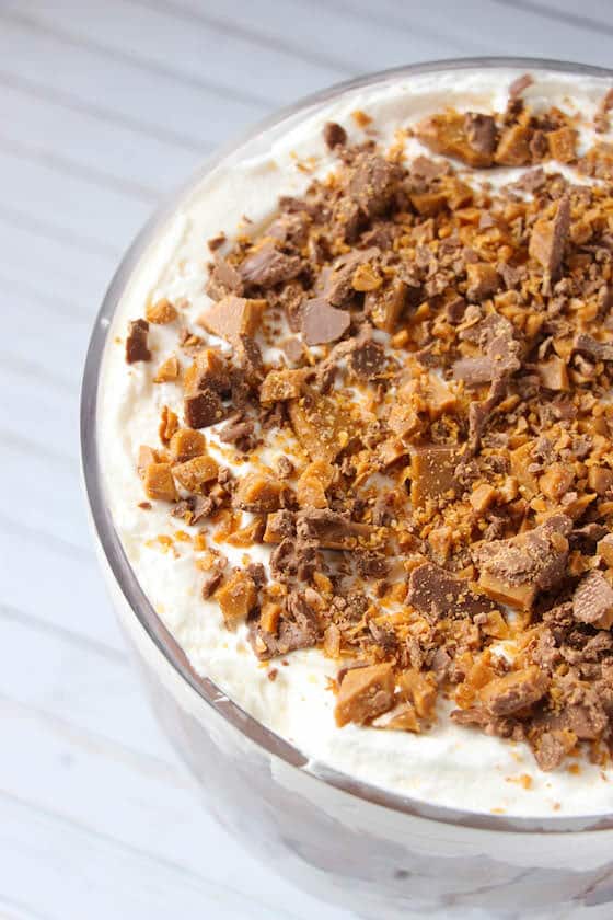 Crumbled Skor bar sprinkled over Cool Whip