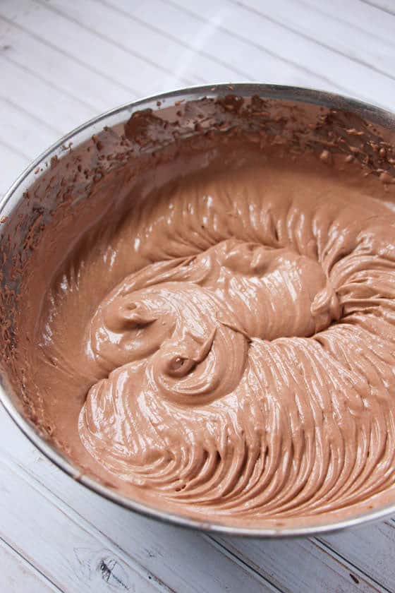 whipped Chocolate Mousse in mixing bowl