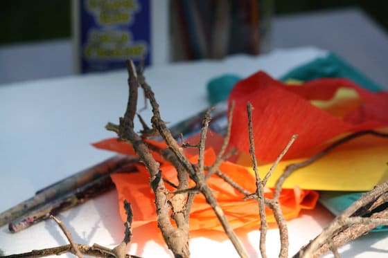 twigs and coloured tissue paper