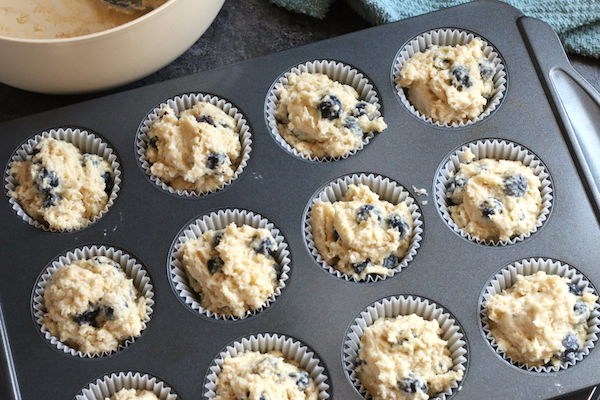 muffin batter in muffin tin
