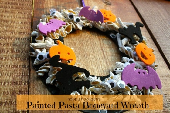 Painted Pasta Boneyard Halloween Wreath for Kids to Make for Halloween