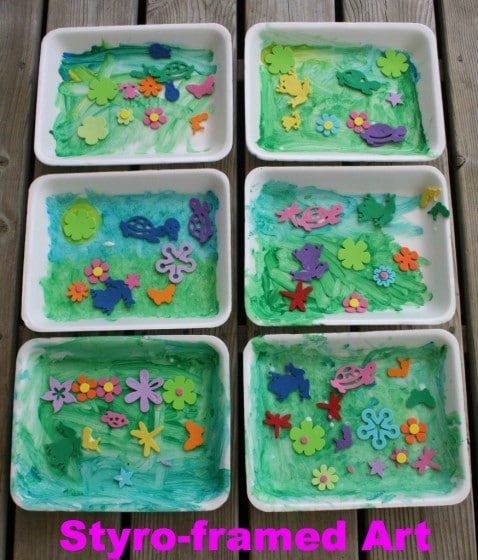 Spring Art Project for Toddlers with styrofoam meat trays - Happy Hooligans