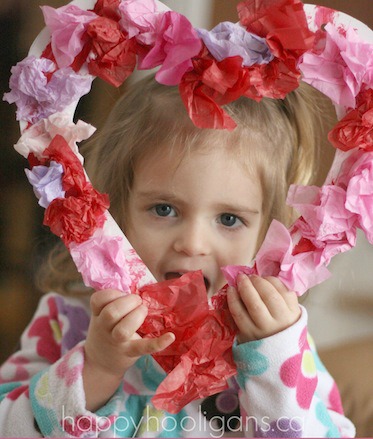 valentines craft for kids - wreath made of tissue paper