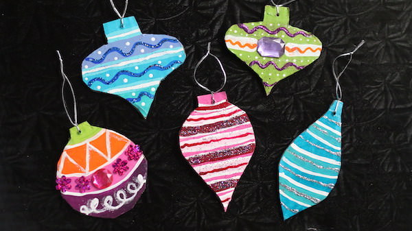 vintage style ornaments made from painted cardboard