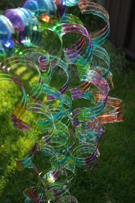 water bottle wind spirals on branch