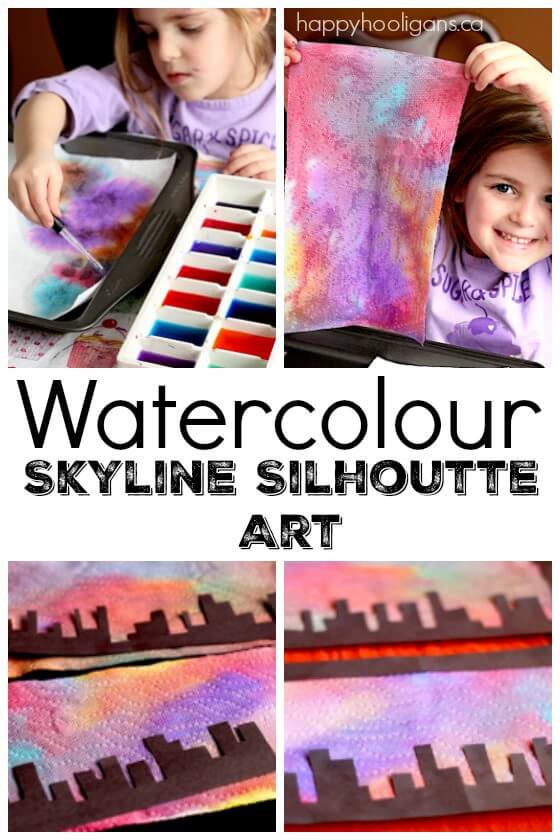 Watercolour Skyline Silhouette Art Project for Kids