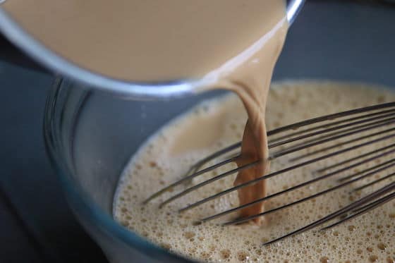 whisking ingredients for espresso creme brulee