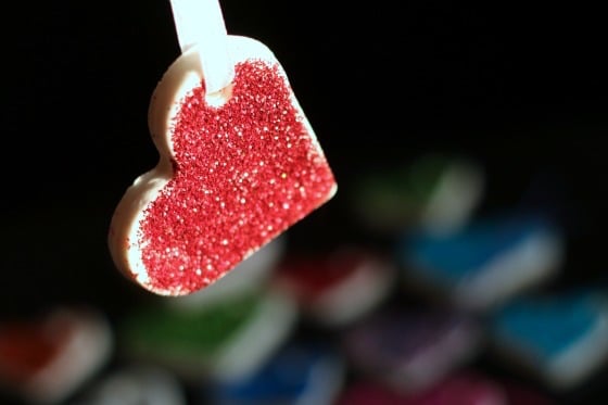 White Clay Dough Heart with Red Glitter, hanging from ribbon