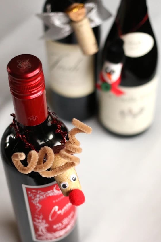 Wine Cork Reindeer on Wine Bottle