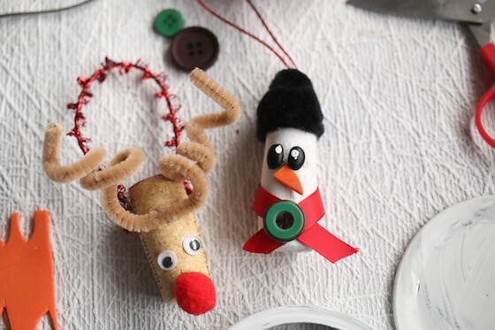 wine cork rudoph and snowman ornaments